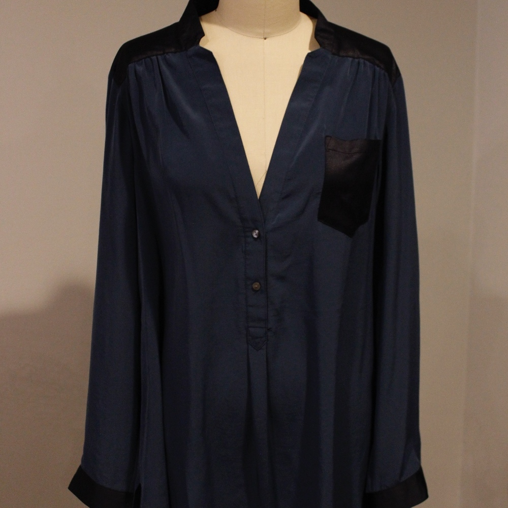 ZOA Half Way Button Down Blouse w/ Front Pocket